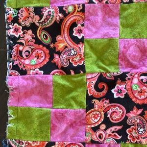 NEW 51”X63” handmade blanket/quilt style pink green denim black throw cozy